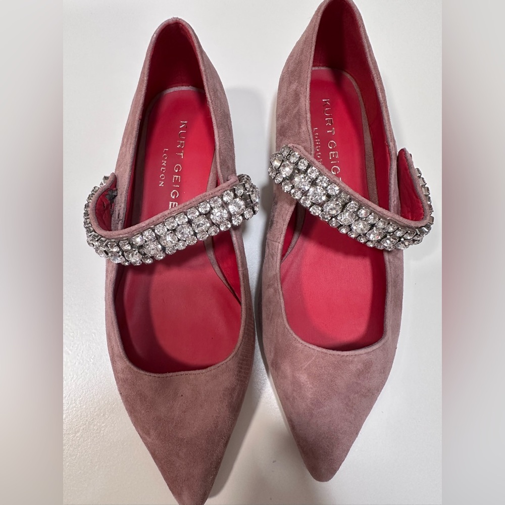 Kurt Geiger Blush Suede Flats with Crystal Strap